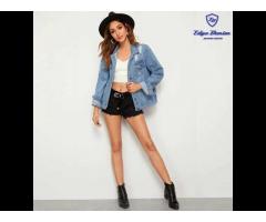 Wholesale cheap custom womens ripped embroidered back denim jacket