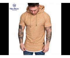 Mens summer T-shirts slim fit casual pattern large size short sleeve hooded top casual