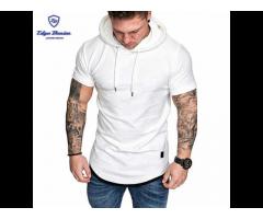 Mens summer T-shirts slim fit casual pattern large size short sleeve hooded top casual - Image 3