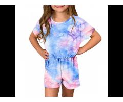 2022 Wholesale Girls Clothing Tie Dye Kids Jumpsuit Short Sleeve Elastic Waist Baby Girls' Romper
