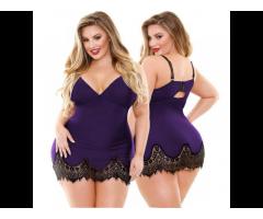Wholesale Plus Size Women's Underwear Eyelash Lace Hemline Sexy Lingerie Night Dresses For Woman