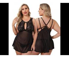 2022 Lingerie For Chubby Women Lace Mesh Keyhole Sexy Two Piece Babydoll Lingerie Sets