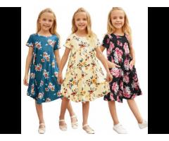 New Arrivals Summer 2022 Girls Clothing Floral Print Swing Kids Dresses For Girls