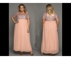 2022 New Arrivals Pink Sequin Long Dresses For Women Elegant Mesh Plus Size Maxi Dress