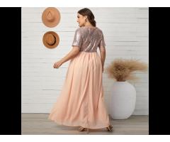 2022 New Arrivals Pink Sequin Long Dresses For Women Elegant Mesh Plus Size Maxi Dress - Image 3