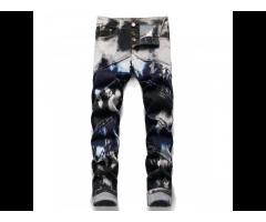 Fashion Hip Hop Punk Ripped Jeans Men printed Cotton Distressed Broken Hole Pants