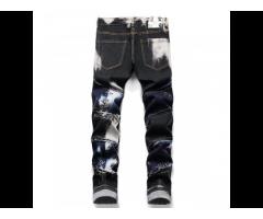 Fashion Hip Hop Punk Ripped Jeans Men printed Cotton Distressed Broken Hole Pants - Image 2
