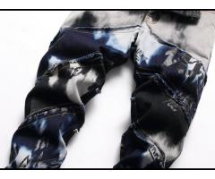 Fashion Hip Hop Punk Ripped Jeans Men printed Cotton Distressed Broken Hole Pants - Image 3