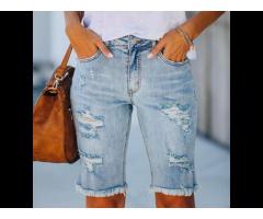 2022 sunner Middle Blue  S-3xl Short Women Jeans Casual  Hole High Quality Denim Trousers And Pants