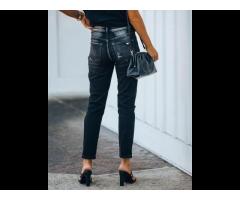 2022 OEM European American Women Jeans Casual Pants Fashion black Ripped  Trousers  Jean - Image 2