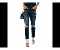 2022 OEM European American Women Jeans Casual Pants Fashion black Ripped  Trousers  Jean - Image 3