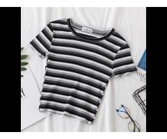Striped Round Neck Cotton Short-Sleeved Simple Fashion Breathable T-shirt