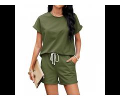Women's Two Piece Activewear Summer Clothing Short Sleeve Shirt Top Body Shorts - Image 2