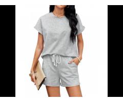 Women's Two Piece Activewear Summer Clothing Short Sleeve Shirt Top Body Shorts - Image 3