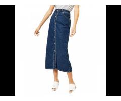 Summer Autumn Blue Button Midi Summer Women Long Denim Jean Skirt