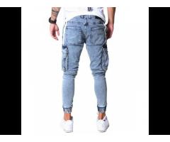 Custom Oem Striped Men Jeans Vintage Blue Denim Joggers Men Cargo Pockets Tape - Image 2