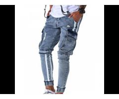Custom Oem Striped Men Jeans Vintage Blue Denim Joggers Men Cargo Pockets Tape - Image 3
