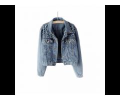 Autumn Street Wear Custom ODM Blue Jean Outdoor Motorcycle Jacket Women Beaded Denim
