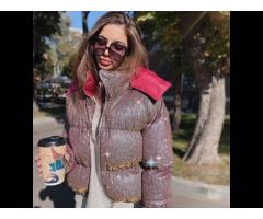 New latest street wear beautiful shiny fabric warm down coats women's puffer jacket