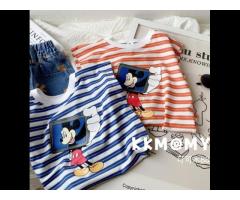 KS0603 Cotton kids stripe t shirt summer mickey mouse t-shirt