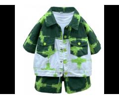 KS0472 Matching boys summer jacket and shorts clothing set 2022 green color boy korean