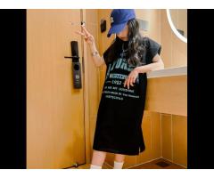 KS0593 Words fashion print girls summer tshirt dress teen girls long model dresses for girls