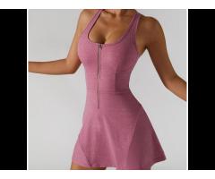 Summer Sports One-piece Tennis Dress Nude Yoga Dress Fitness Clothes Anti-glare Short - Image 3