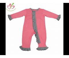 Solid Color Applique Ruffle Bamboo Baby Romper with Snaps