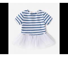 Baby Girls Thin T-shirt Striped Sweater Clothing Set Lovely Tulle/Gauze Dress Child