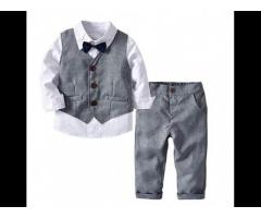 Kid Boy Formal Suit Long Sleeve Shirt with Bow Tie + Waistcoat + Long Pants 3Pcs