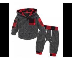 Infant Toddler Boys Girls Sweatshirt Set Winter Fall Clothes Outfit 0-3 Years Old,Baby Plaid Hooded