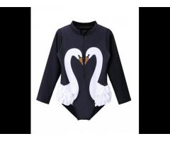 Kids Girls Rashguard Swimsuit UV 50+ Long Sleeve One Piece Black Swan Swimwear 4-11Y