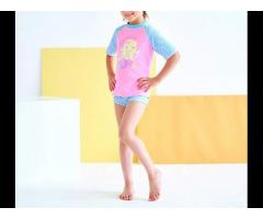 Girls Two Piece Swimsuits Short Sleeve Rash Guard Swimwear Set Swim Shirt Set